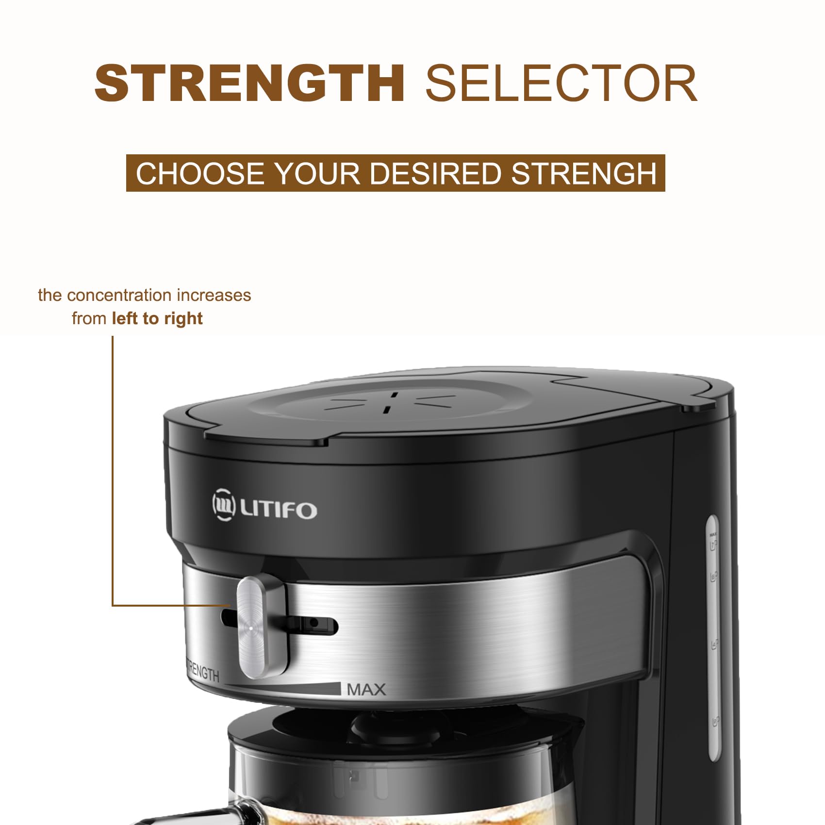 LITIFO 2.5-Quart Stainless Steel Iced Tea & Coffee Maker with Adjustable Strength Selector - Perfect for Home, Office & Outdoor Use (Black 2.0)