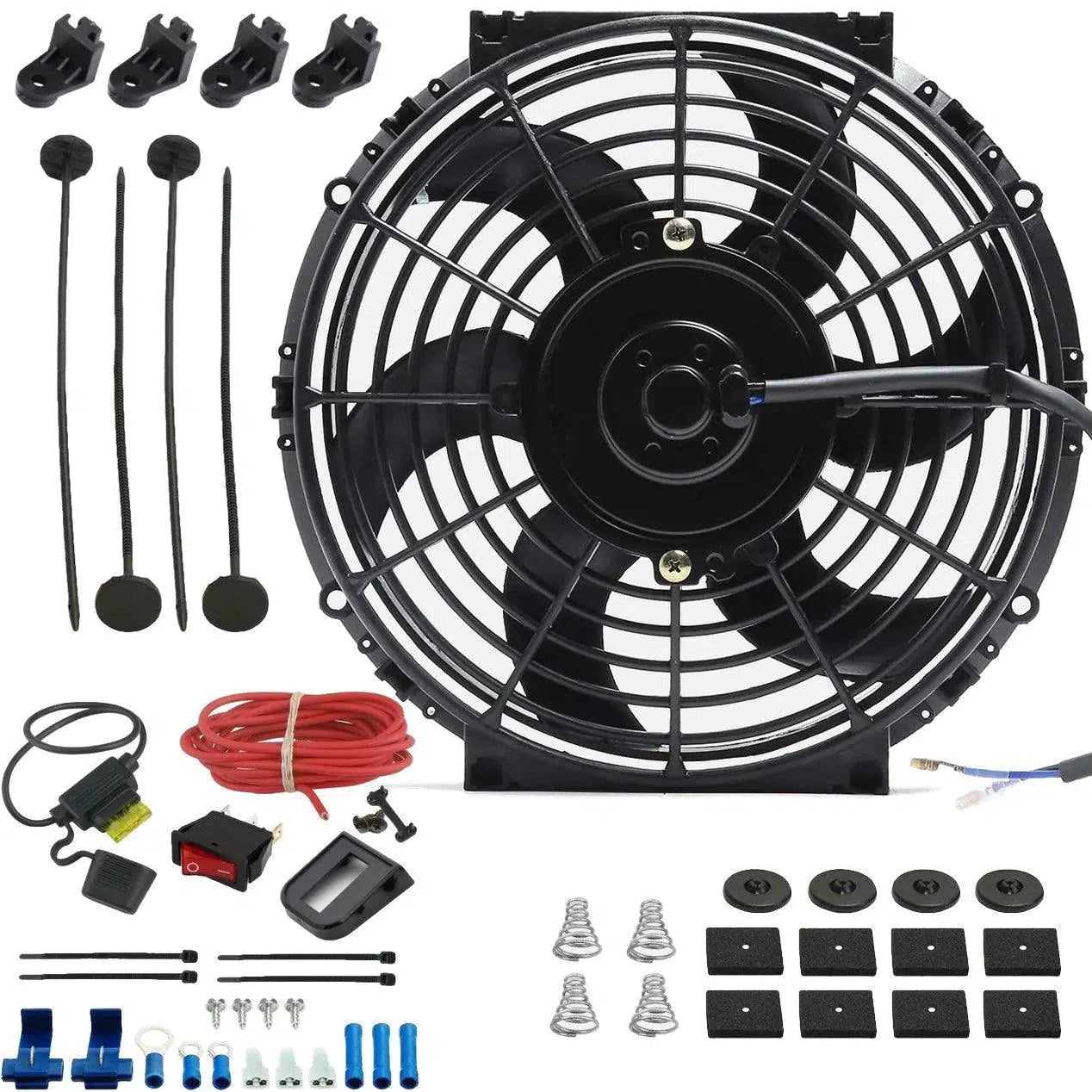 10-11 Inch 130W Electric Radiator Cooling Fan with Rocker Switch Wiring Kit - Perfect for Car, Truck & Off-Road Vehicle Engine Cooling Systems