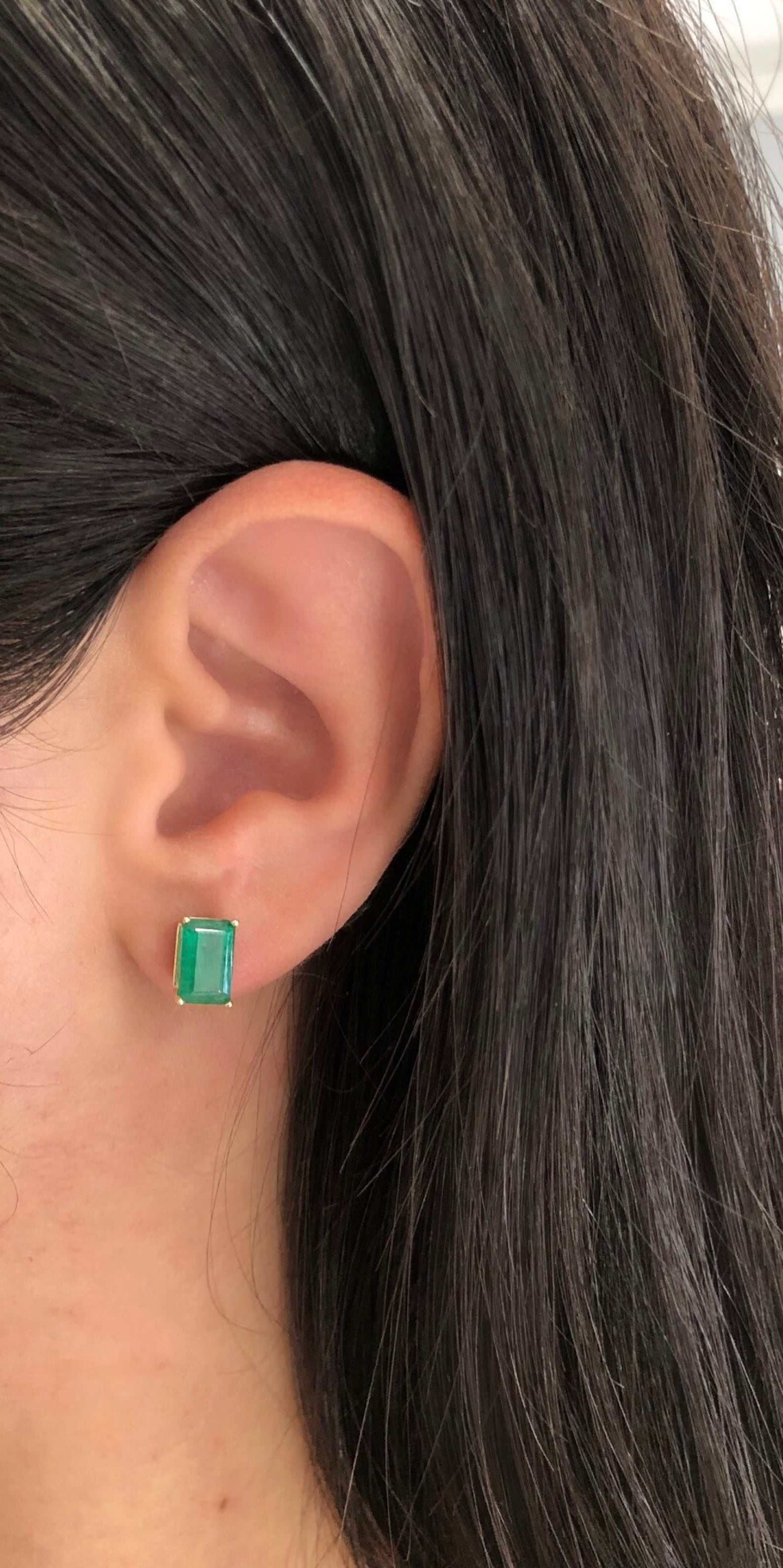 2.50tcw Natural Dark Green Emerald Cut Earrings in 14K Gold - Timeless Elegance for Weddings, Parties & Special Occasions