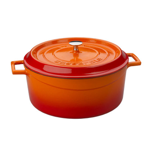 Arcata 081890 7 qt Cast Iron Round Casserole Dish with Lid - Orange Enameled Dutch Oven for Baking, Roasting & Slow Cooking - Perfect for Soups, Stews & Family Dinners