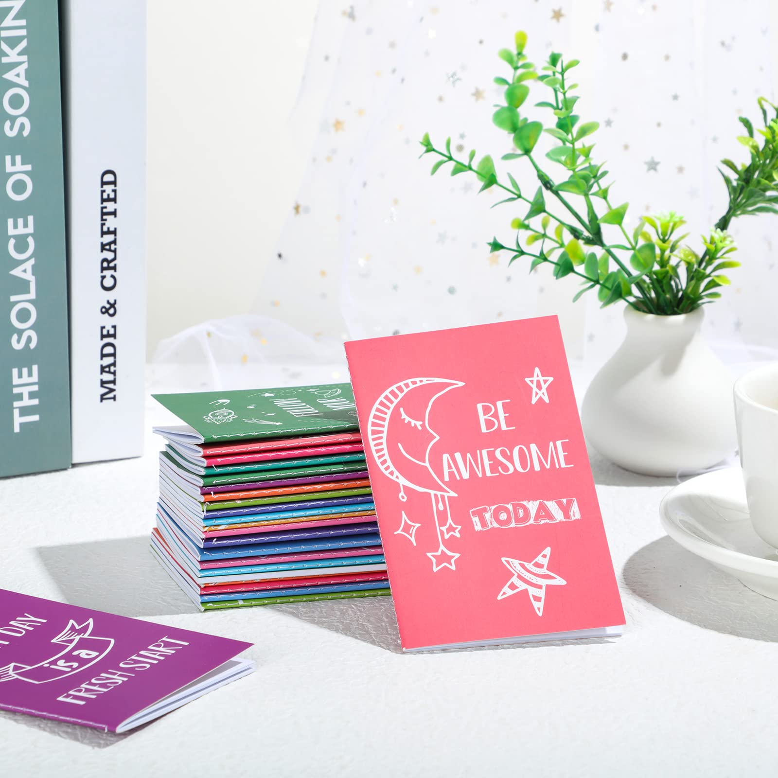 24-Pack Mini Colorful Notebooks Bulk - Funny Motivational Journals & Inspirational Notepads - Small Pocket Notebook for Teachers, Office Prizes, Travel & Daily Journaling (Happy Style)