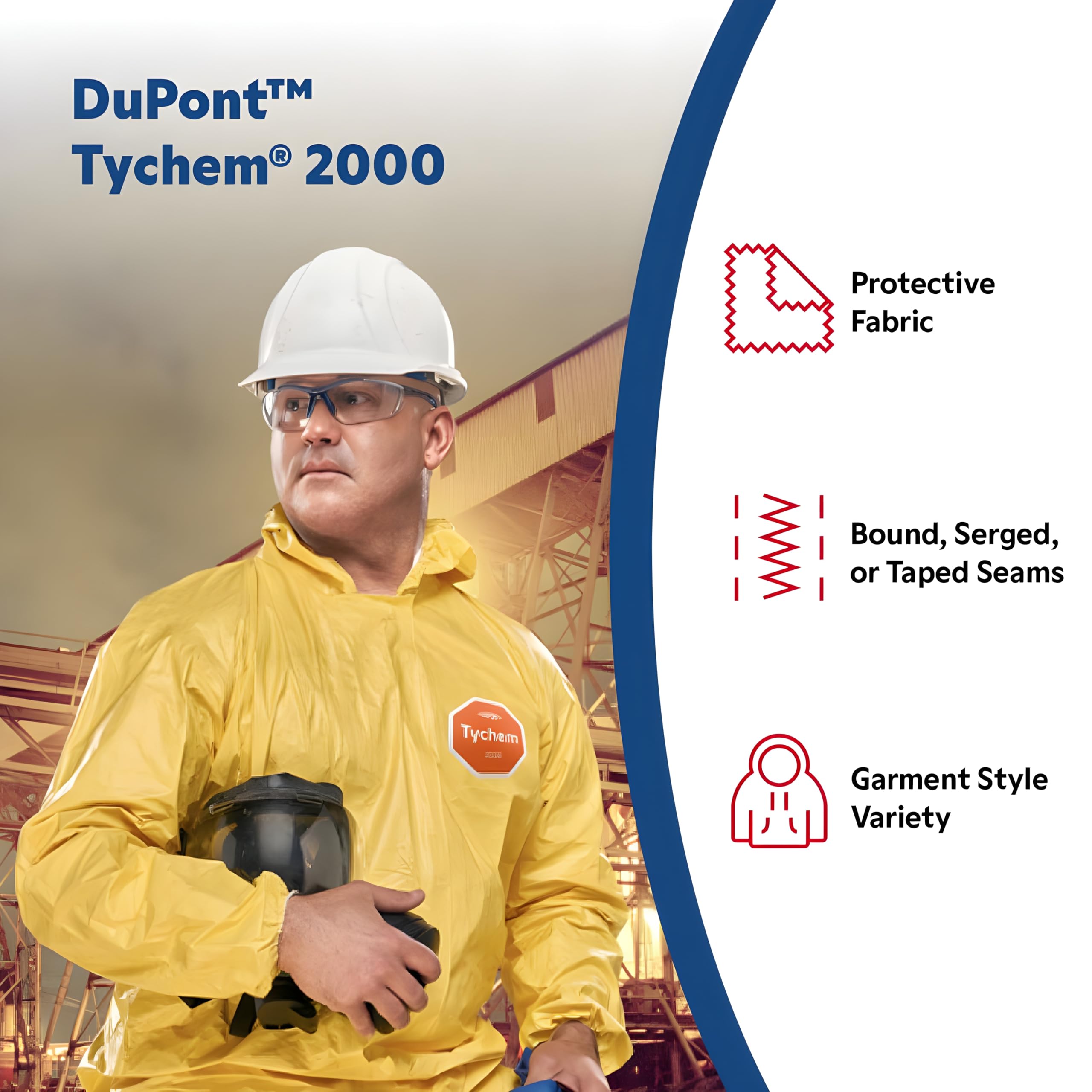 DuPont Tychem 2000 Chemical Resistant Disposable Coverall with Hood & Socks - Elastic Cuffs, Yellow, 3XL (12-Pack) | Hazardous Material Protection for Industrial Work, Lab Safety & Emergency Response