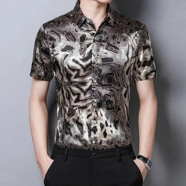 Stylish Wild Print Satin Silk Shirt for Men - Premium Comfort & Trendy Design - Perfect for Casual Wear, Parties & Date Nights