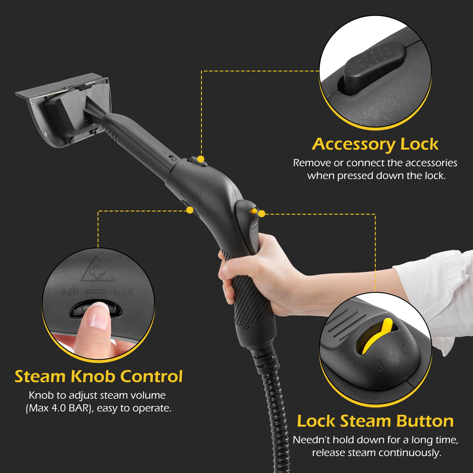 Dyna-Living 1500W High-Pressure Steam Cleaner with 1.5L Water Tank - Multi-Surface Floor & Car Steam Cleaner for Home, Auto Detailing & Deep Cleaning | Portable Steamer for Carpets, Upholstery, Tiles & Vehicle Interiors