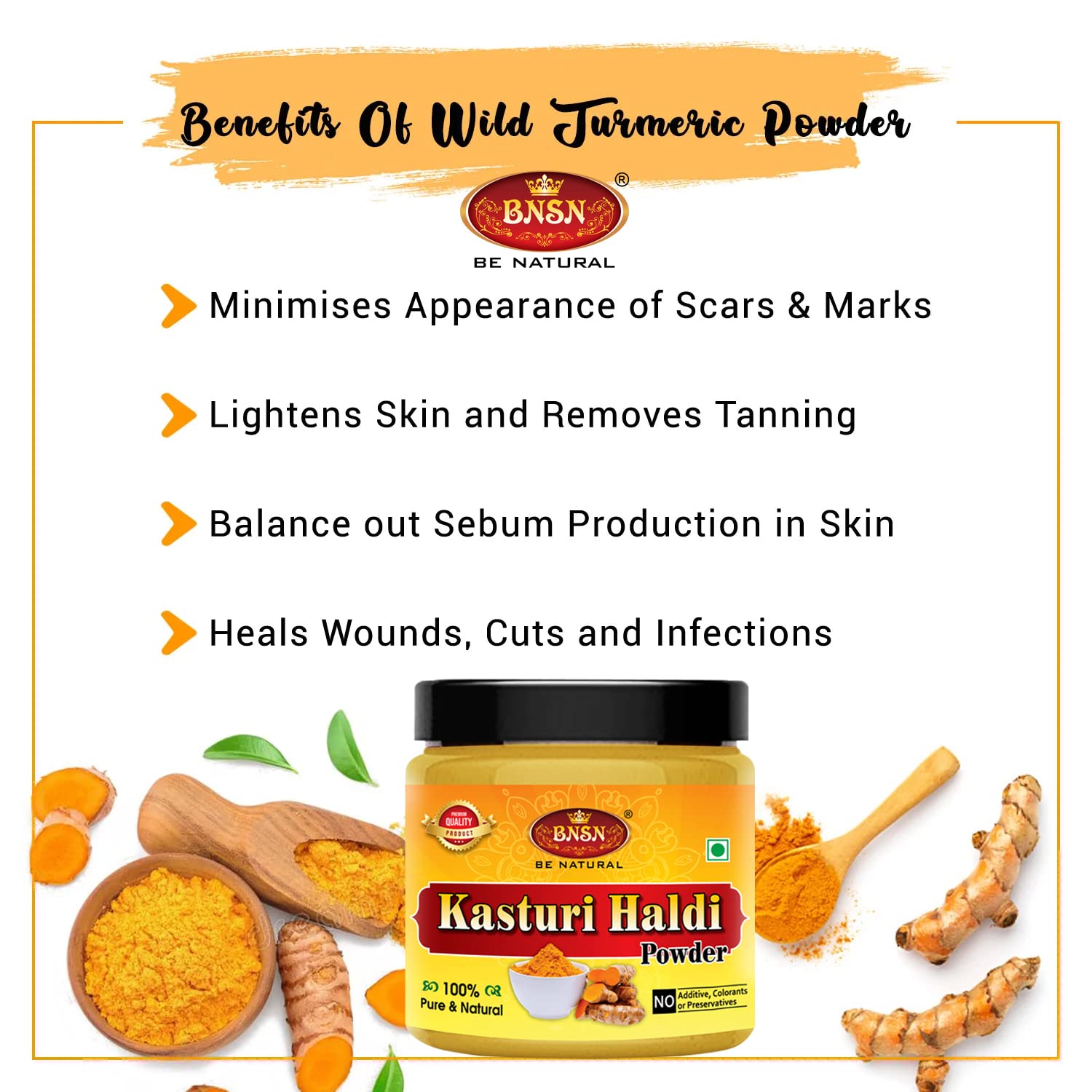 BNSN Kasturi Haldi Powder - 100% Pure & Natural Wild Turmeric Powder for Skin Whitening & Face Care (100Gm) | Organic Kasthuri Manjal for Brightening, Acne Treatment & Glowing Skin | Perfect for DIY Face Masks, Ayurvedic Remedies & Beauty Routines
