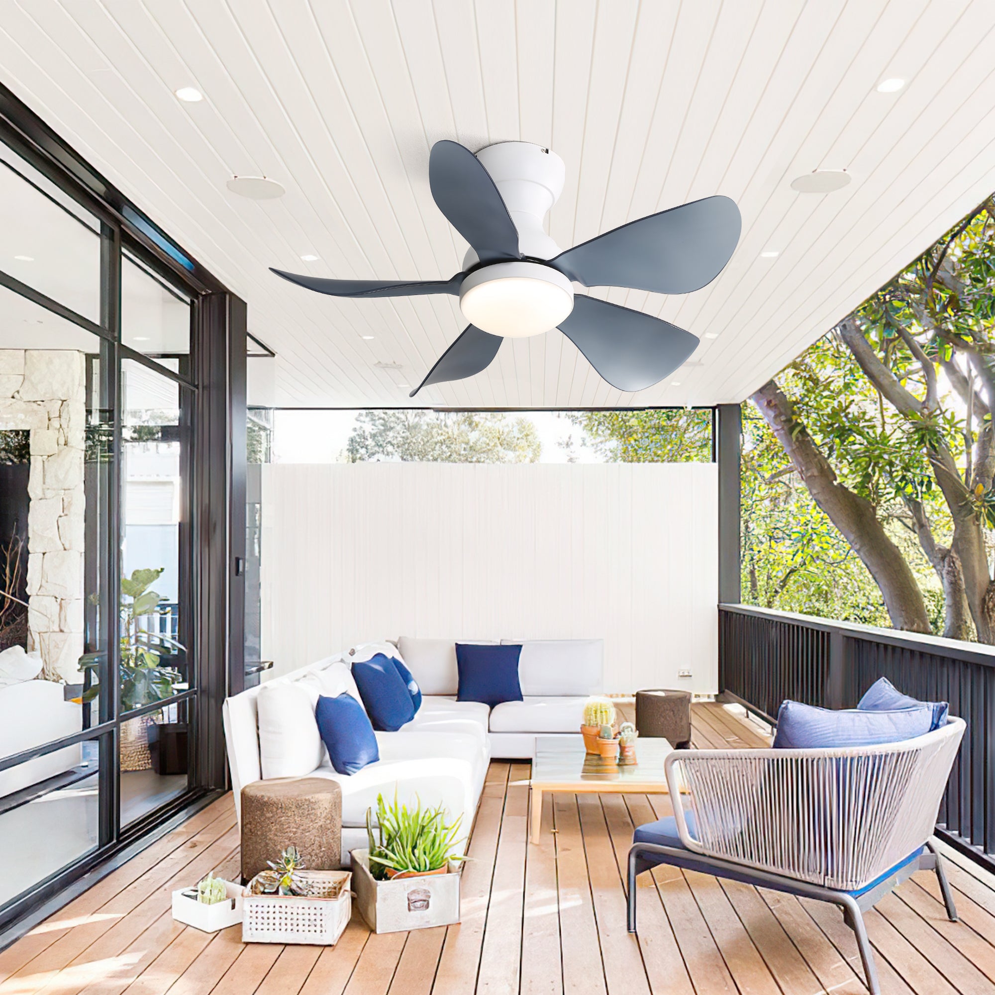 29 Inch Small Ceiling Fan with LED Dimmable Light - Flush Mount, 5 Reversible ABS Blades for Bedroom, Nursery & Office - Quiet, Energy Efficient Cooling Solution