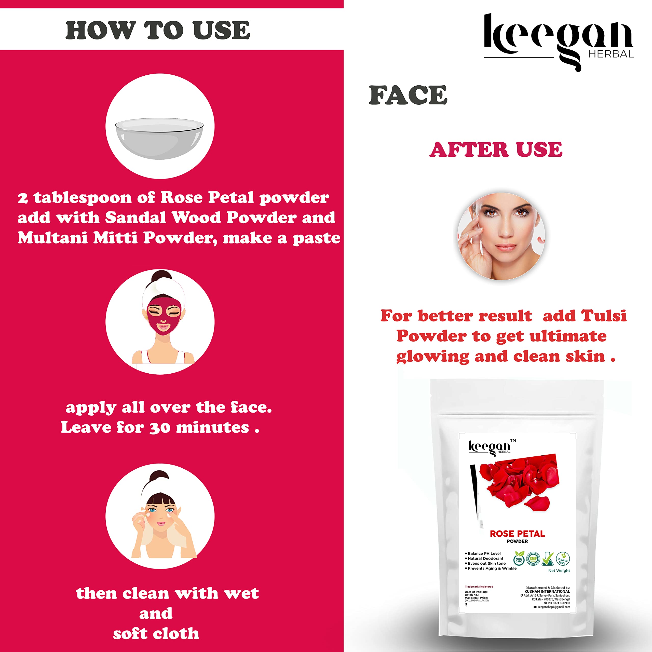 Organic Herbal Face Pack Powder - Orange Peel, Multani Mitti, Sandalwood, Rose Petals & Neem for Glowing Skin | 250g | Natural Skin Care for Acne, Dark Spots & Brightening | DIY Facial Mask & Spa Treatment