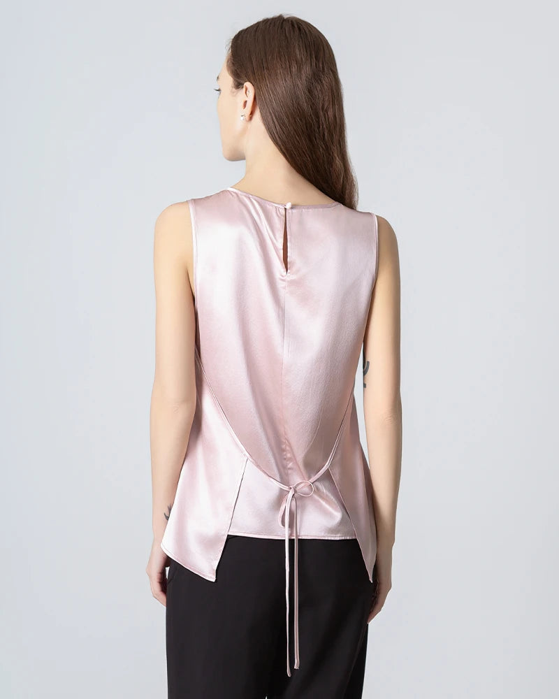 Elegant Sleeveless Lace-Up Silk Blouse for Women | Breathable Summer Top | Perfect for Office Wear, Date Night & Special Occasions