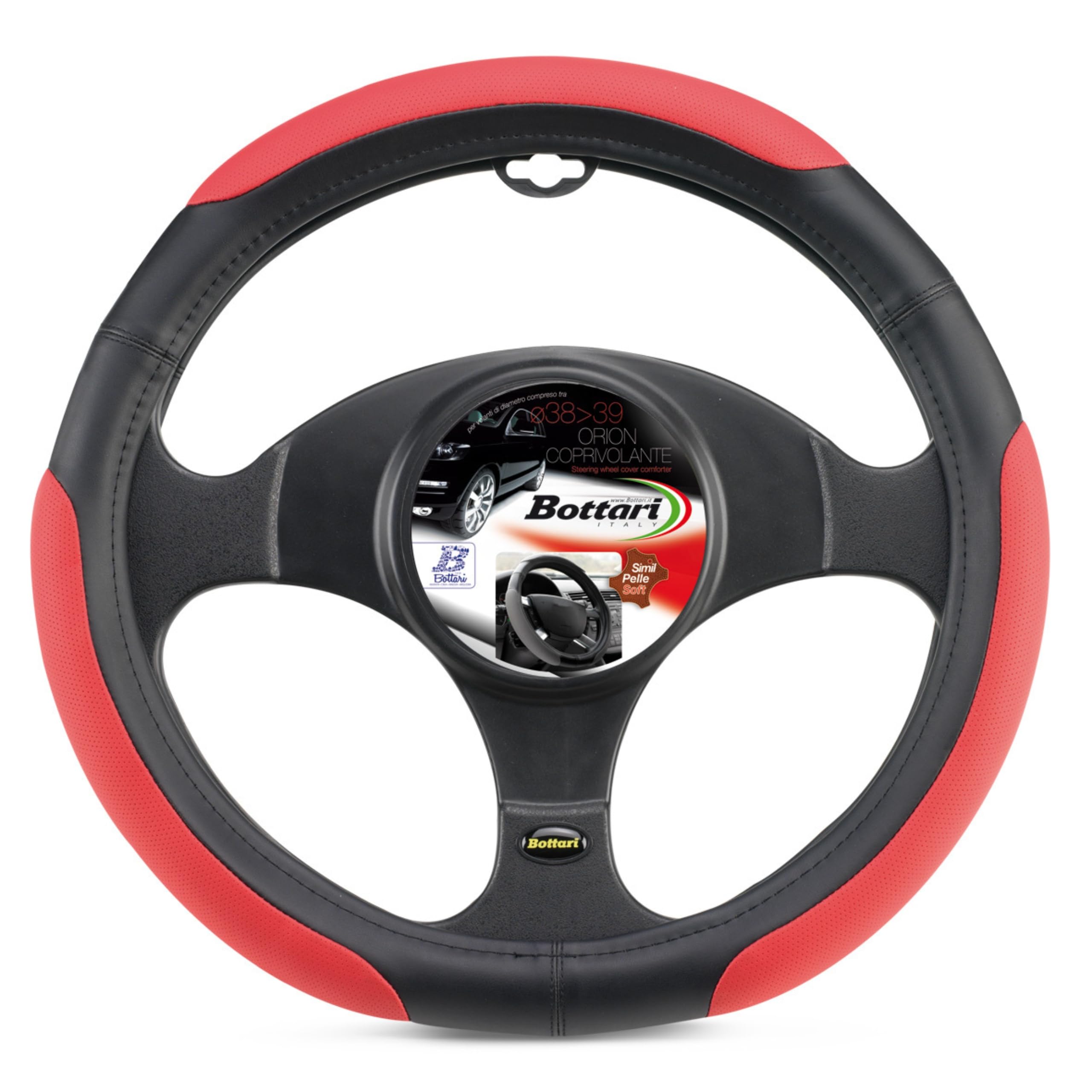 Premium 16288 Car Steering Wheel Cover - Odorless Material, Red, 37-39 cm Diameter - Non-Slip Grip for Comfort & Safety - Perfect for Daily Commute, Road Trips & Winter Driving