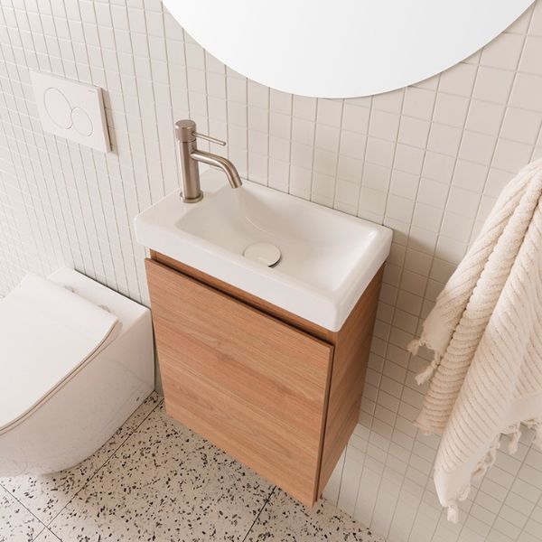 ADP Glacier Lite Mini Wall Mounted Bathroom Vanity with Ceramic Top - Space Saving Modern Design for Small Bathrooms & Powder Rooms