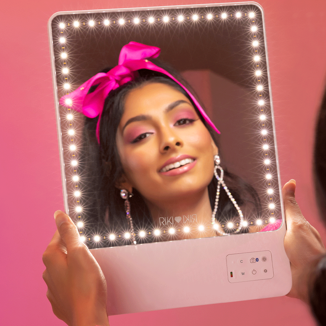 Riki Skinny Duo Makeup Mirror with Warm & Cool LED Lights - 2-in-1 Vanity Mirror & Ring Light for Professional Makeup, Skincare, and Video Calls - Perfect for Home, Salon, and Content Creators