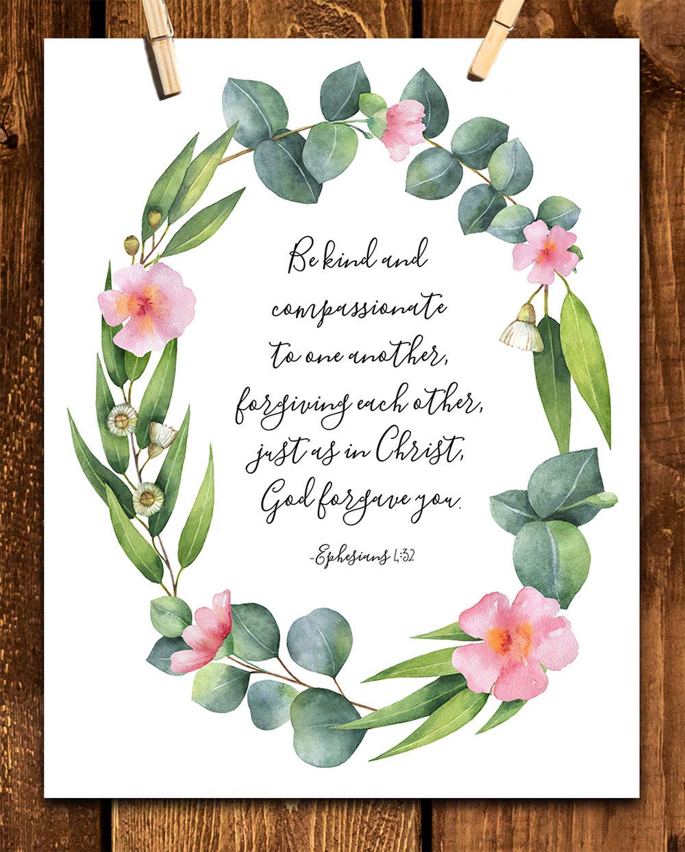 TJ Originals Be Kind & Compassionate Print - Ephesians 4:32 Inspirational Wall Art - Motivational Office Decor, Farmhouse & Living Room Wall Decor for Men, Bedroom Artwork - Perfect for Home, Office & Gift Giving