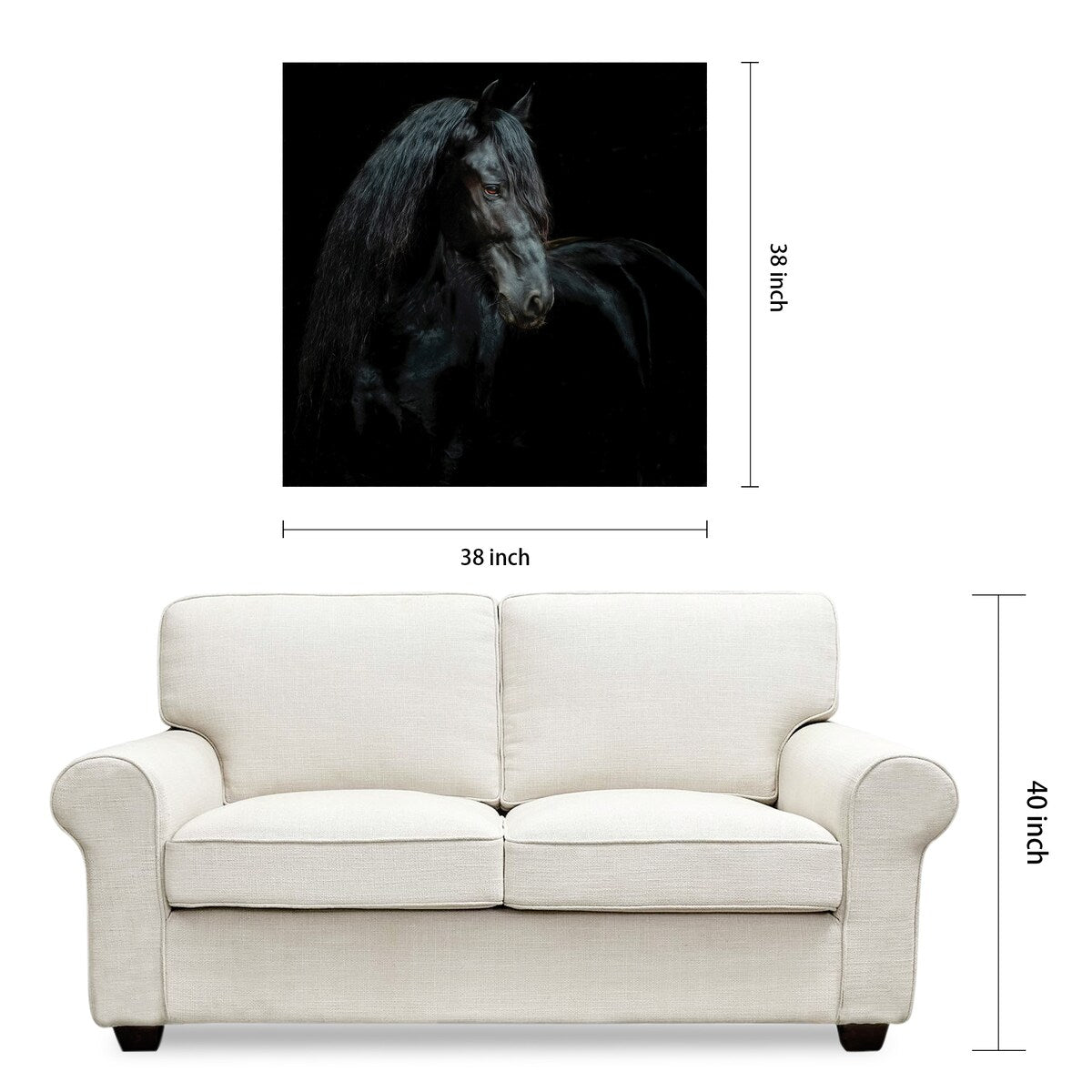 Black Equine Attraction Frameless Floating Tempered Glass Wall Art - Modern Home & Office Decor for Living Room, Bedroom, or Workspace