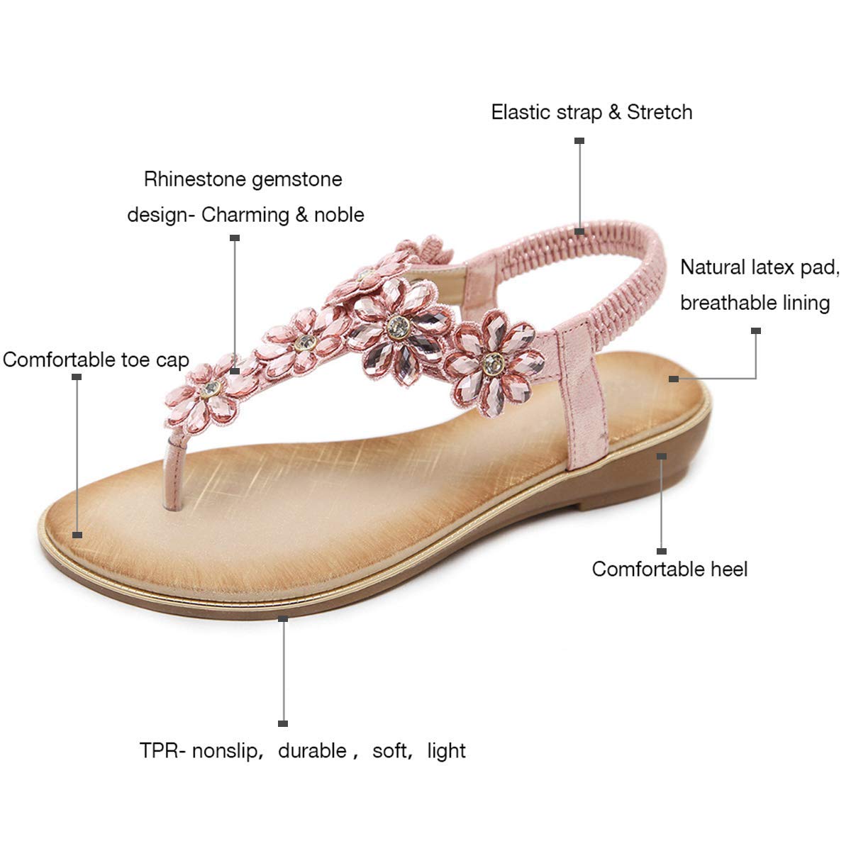 iCKER Women's Rhinestone Flat Sandals - Comfortable Dressy & Casual Flip Flops for Summer | Perfect for Beach, Party, and Everyday Wear