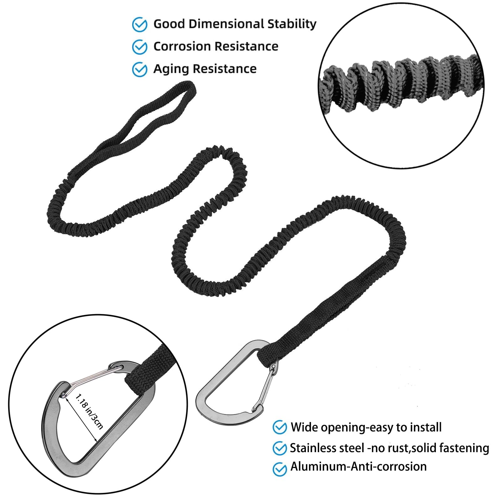 MOOCY 3-7ft Stretchable Kayak Paddle Leash & Fishing Rod Tether - Adjustable SUP Lanyard Rope for Kayaking, Canoeing and Water Sports Accessories | Secure Your Gear While Paddling, Fishing or Boating