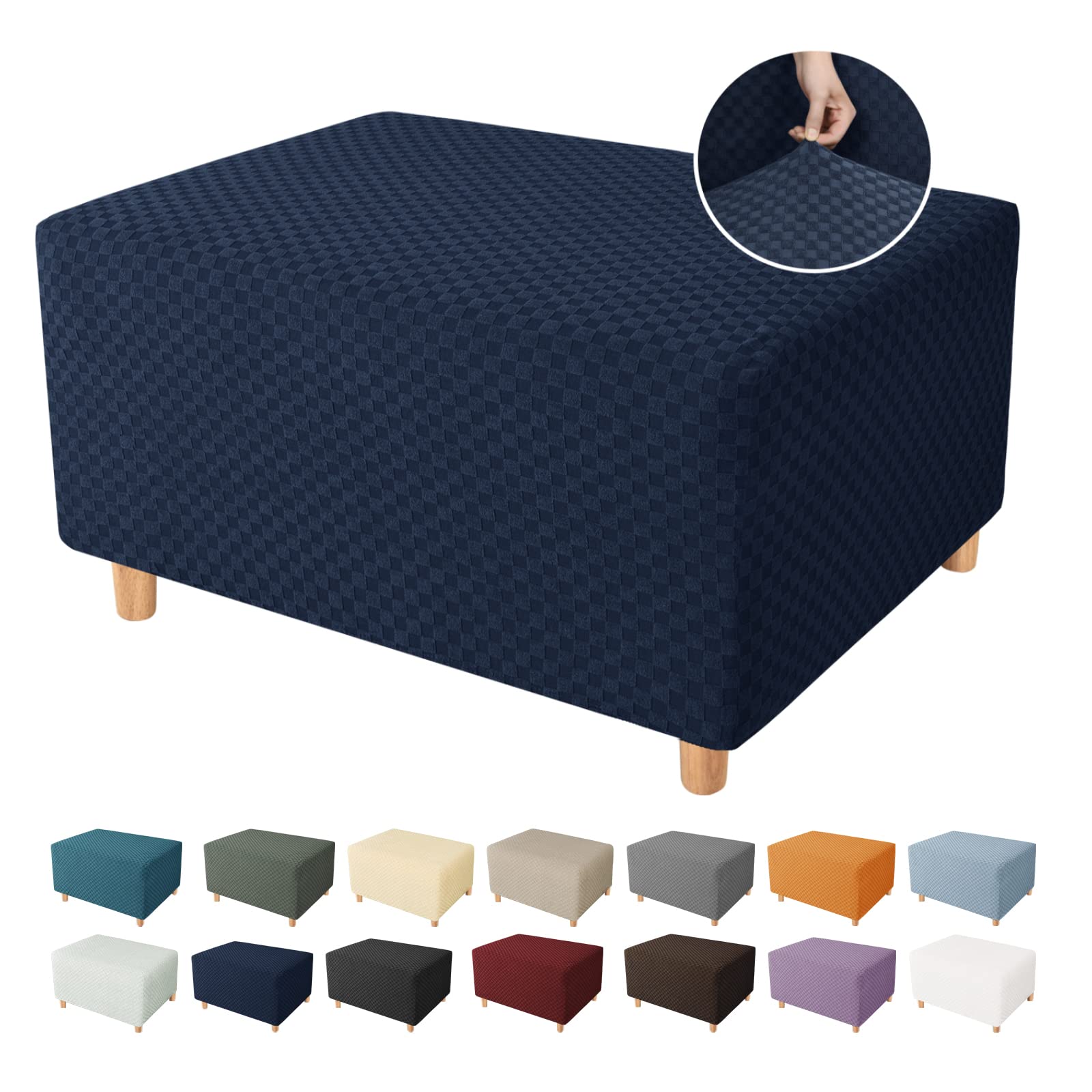 YEMYHOM Jacquard Ottoman Cover - High Stretch Removable Slipcover for Storage Footstool (Small, Navy) | Perfect for Living Room, Bedroom & Home Decor