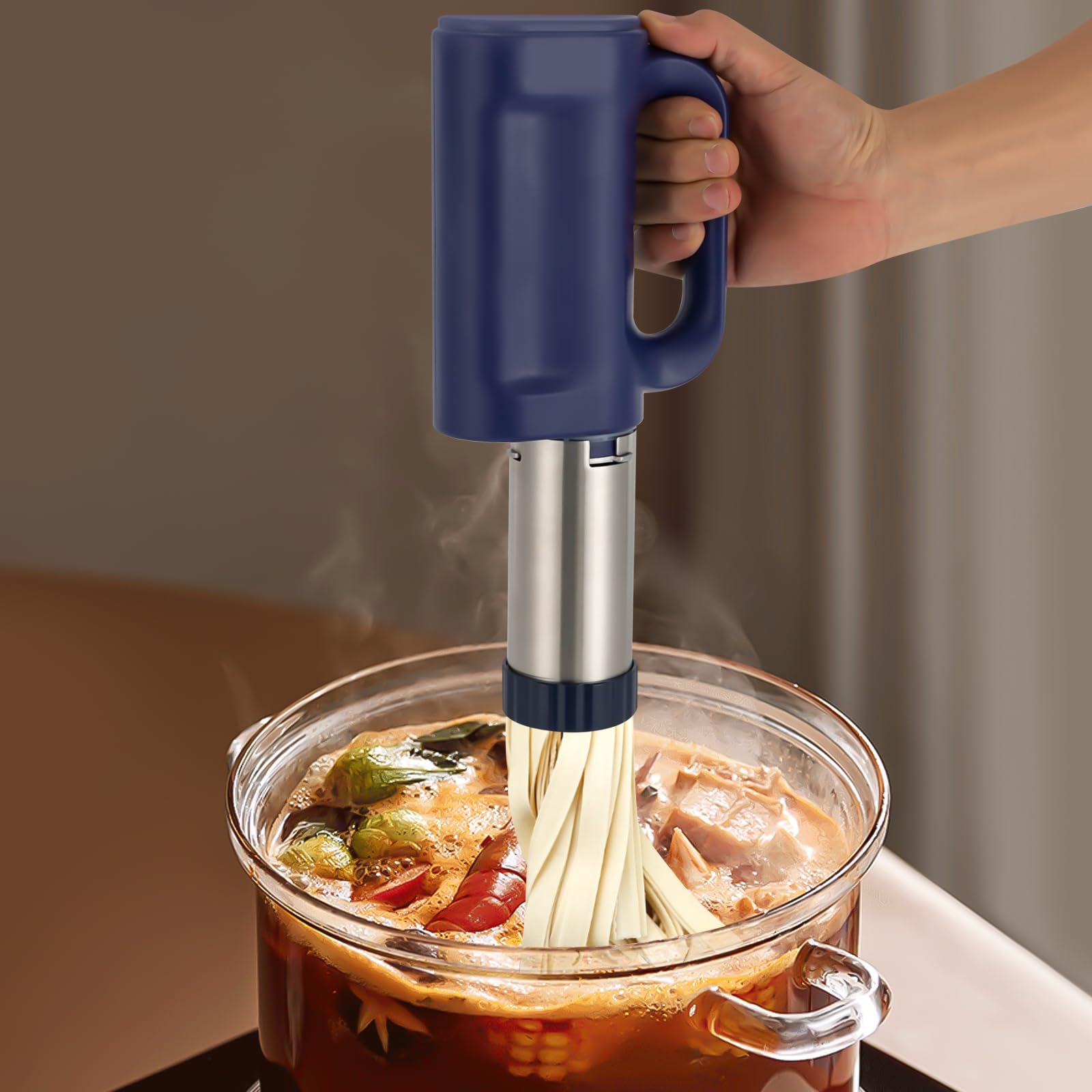 5-in-1 Electric Pasta Maker Machine - Handheld Cordless Noodle Maker for Homemade Pasta, Ramen & Dumplings | Portable Kitchen Gadget for Italian, Asian & Vegan Recipes | Perfect for Home Cooking, Camping & Small Kitchens