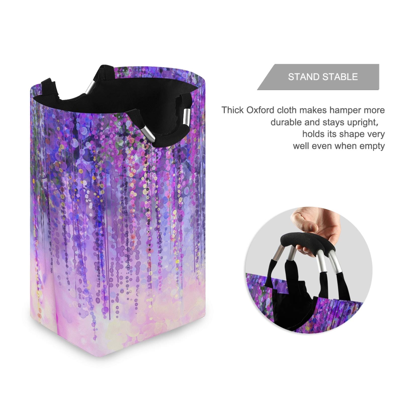 Abstract Violet Wisteria Flowers Laundry Hamper Basket - Foldable Waterproof Clothes Bin with Handles for Bathroom & Bedroom - Multi-Purpose Storage for Dirty Laundry, Toys & Household Items - Perfect for Home Organization & Space Saving