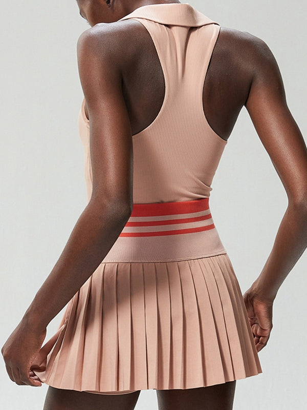 ZASUWA Women's V-Neck Pleated 2-in-1 Tennis Skirt Set - Athletic Skirt & Top Outfit for Tennis, Running, Yoga & Casual Wear