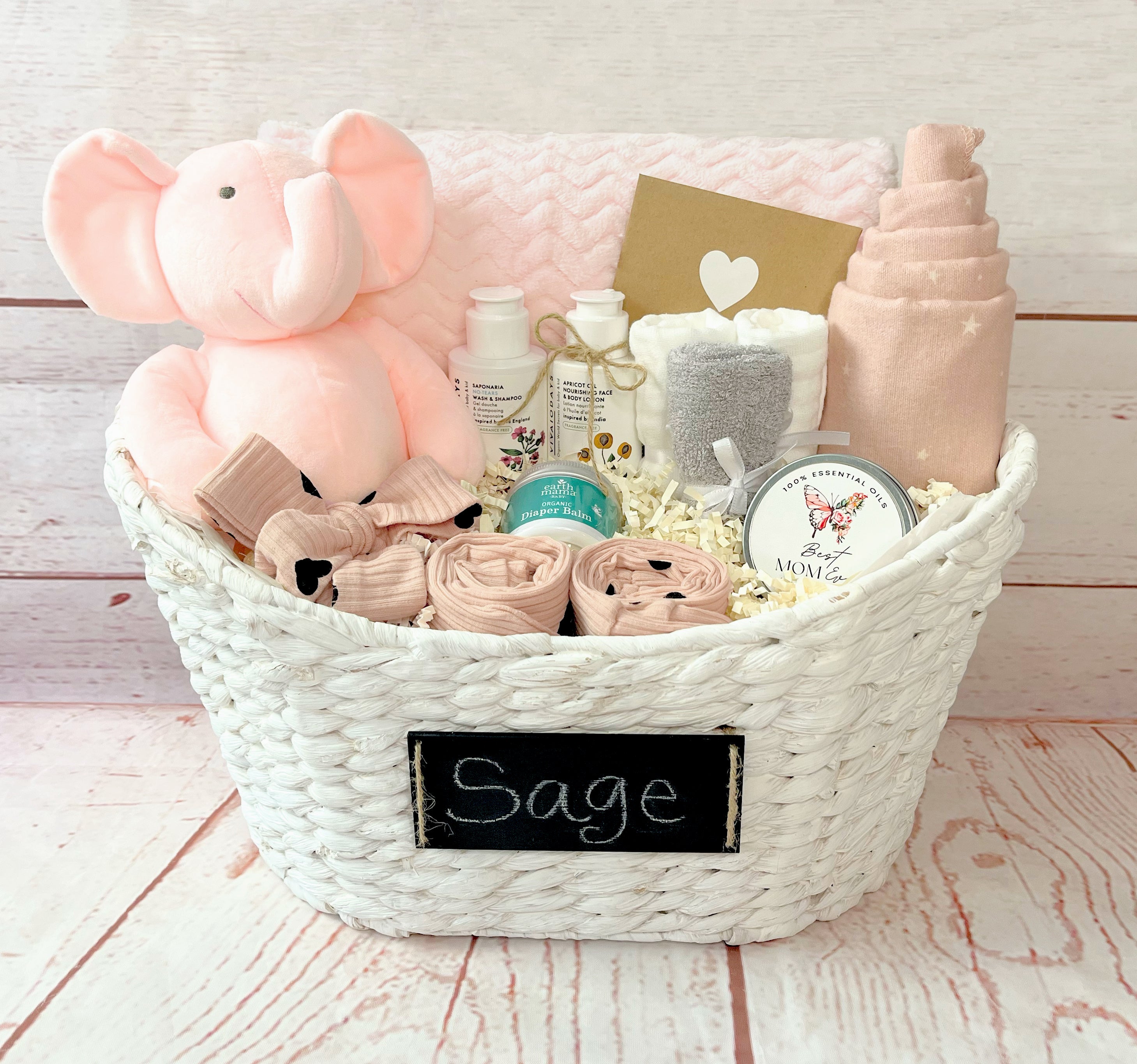 Hugs & Kisses Baby Girl Gift Basket - Newborn Baby Shower Present for Girls - Perfect for Birthdays, Christenings & Special Occasions