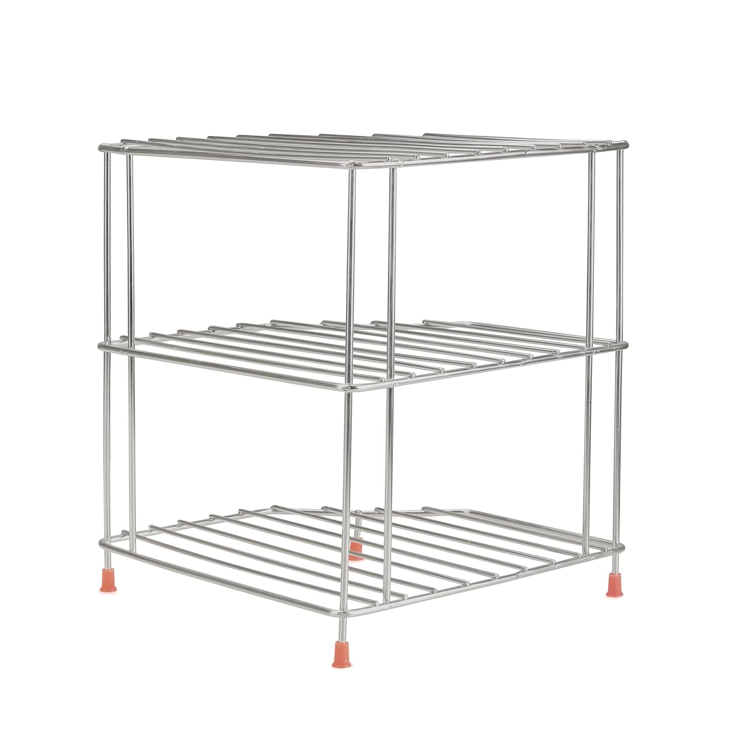 Stainless Steel 3-Tier Kitchen Corner Storage Rack - Space Saving Organizer for Dishes, Plates, Bowls & Cups - Perfect for Small Kitchens, Countertops & Pantry Organization