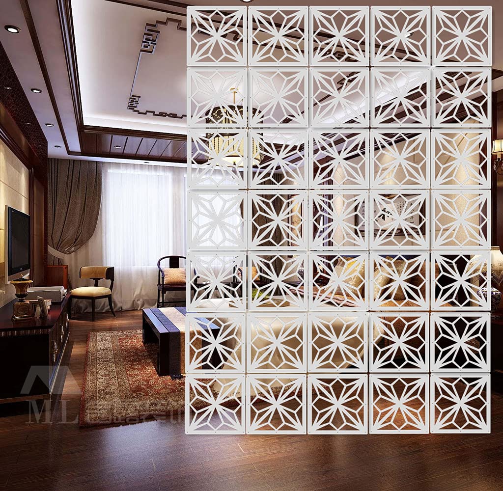 12-Piece White Hanging Room Divider - Wood-Plastic DIY Panel Screens for Partition Walls & Room Decoration (11.4x11.4 Inch) - Perfect for Home Office, Studio, Bedroom Privacy & Interior Design