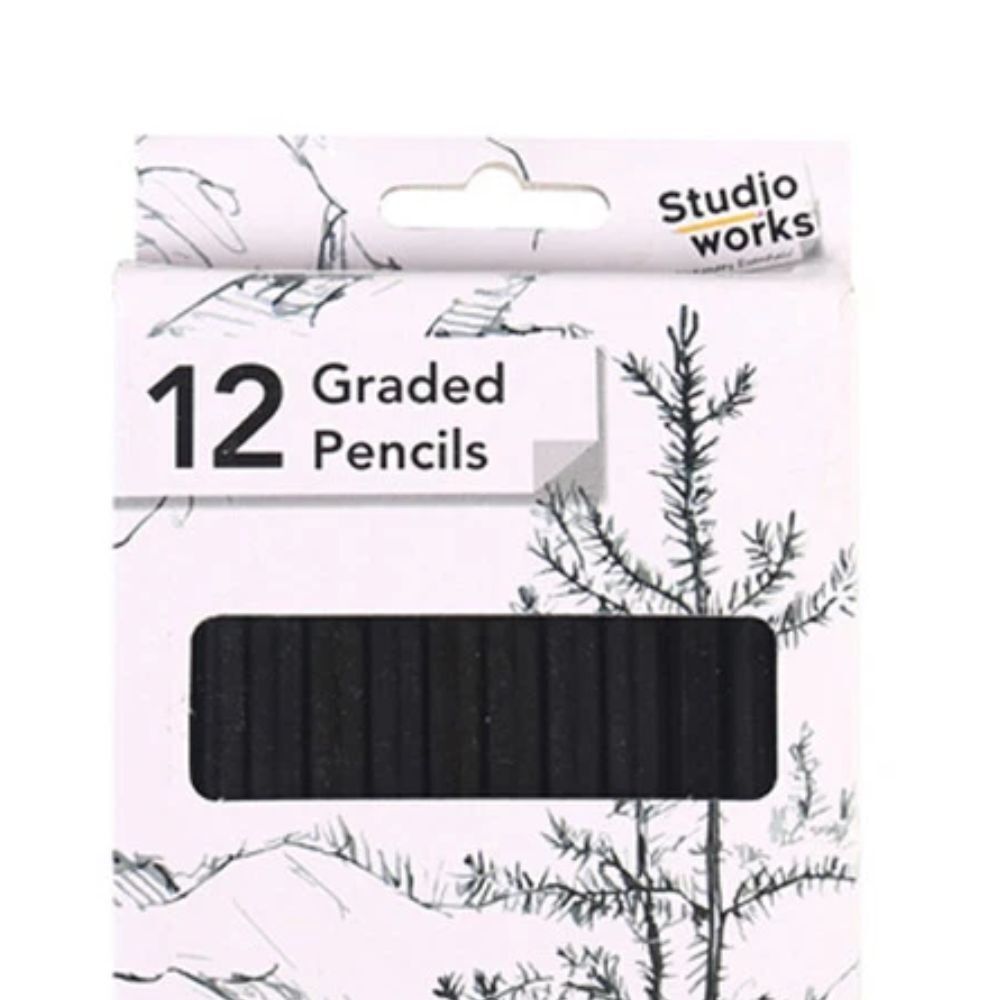 12-Piece Studio Works Graded Lead Pencils Set - Assorted Soft & Hard Graphite Grades for Sketching, Drawing & Professional Artwork