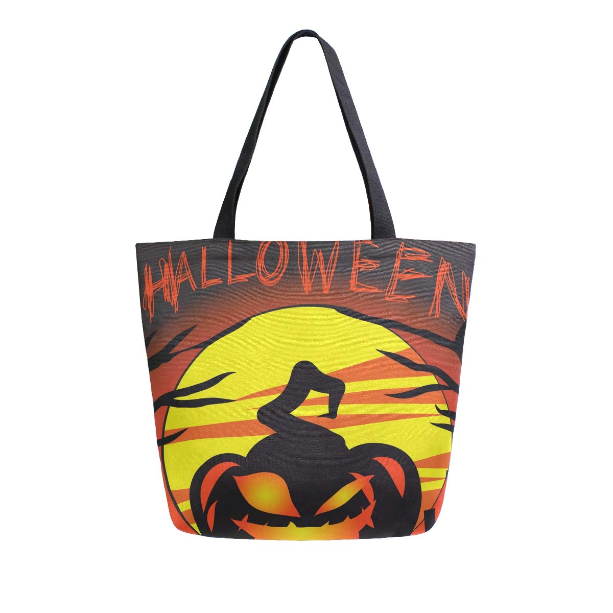 ALAZA Pumpkin & Full Moon Canvas Tote Bag - Reusable Washable Grocery Shopping Bag for Farmers Market, Beach, Work & Daily Use