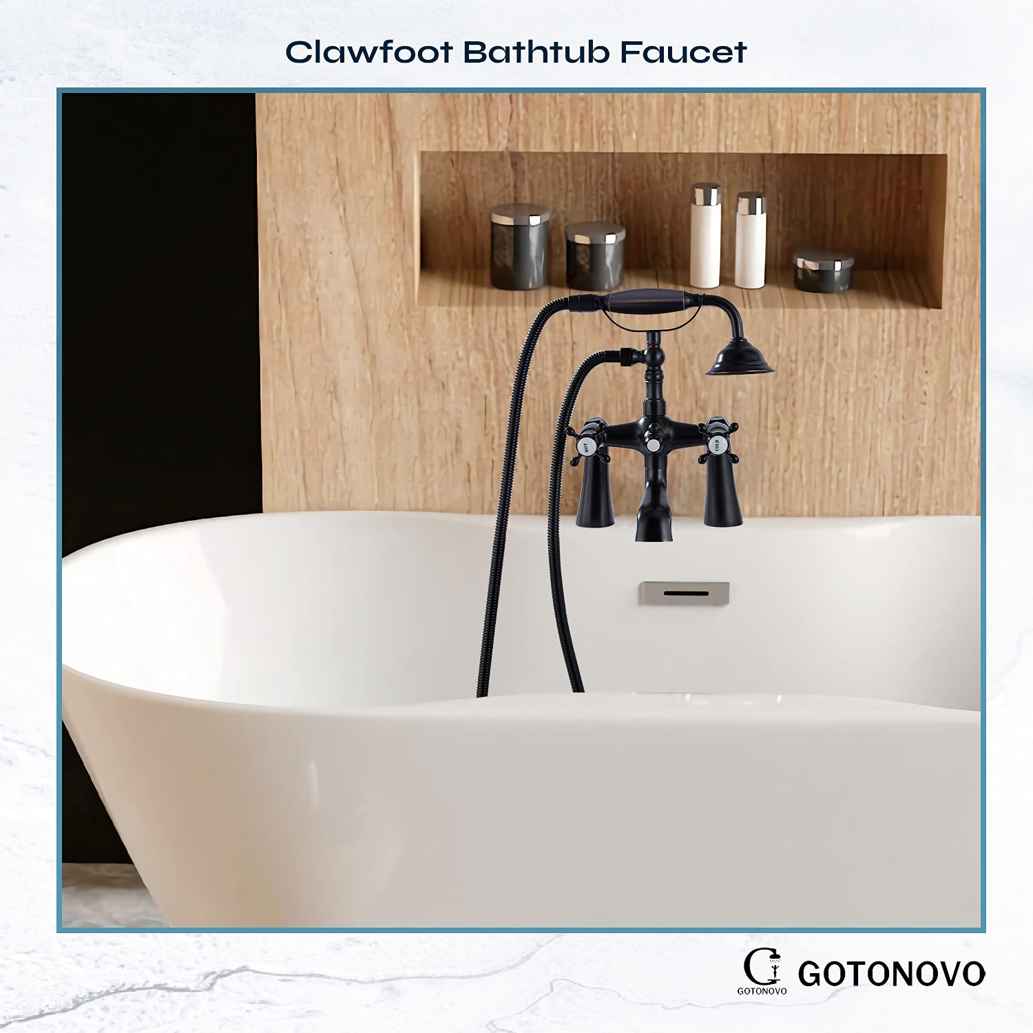 Oil Rubbed Bronze Shower Faucet Set - 8 Inch Rainfall Shower Head with 2 Cross Handles & Handheld Spray - Wall Mount or Deck Mount for Bathtub, Clawfoot Tub - Includes Telephone Shaped Sprayer - Perfect for Modern Bathroom Renovation and Spa-Like Shower Experience