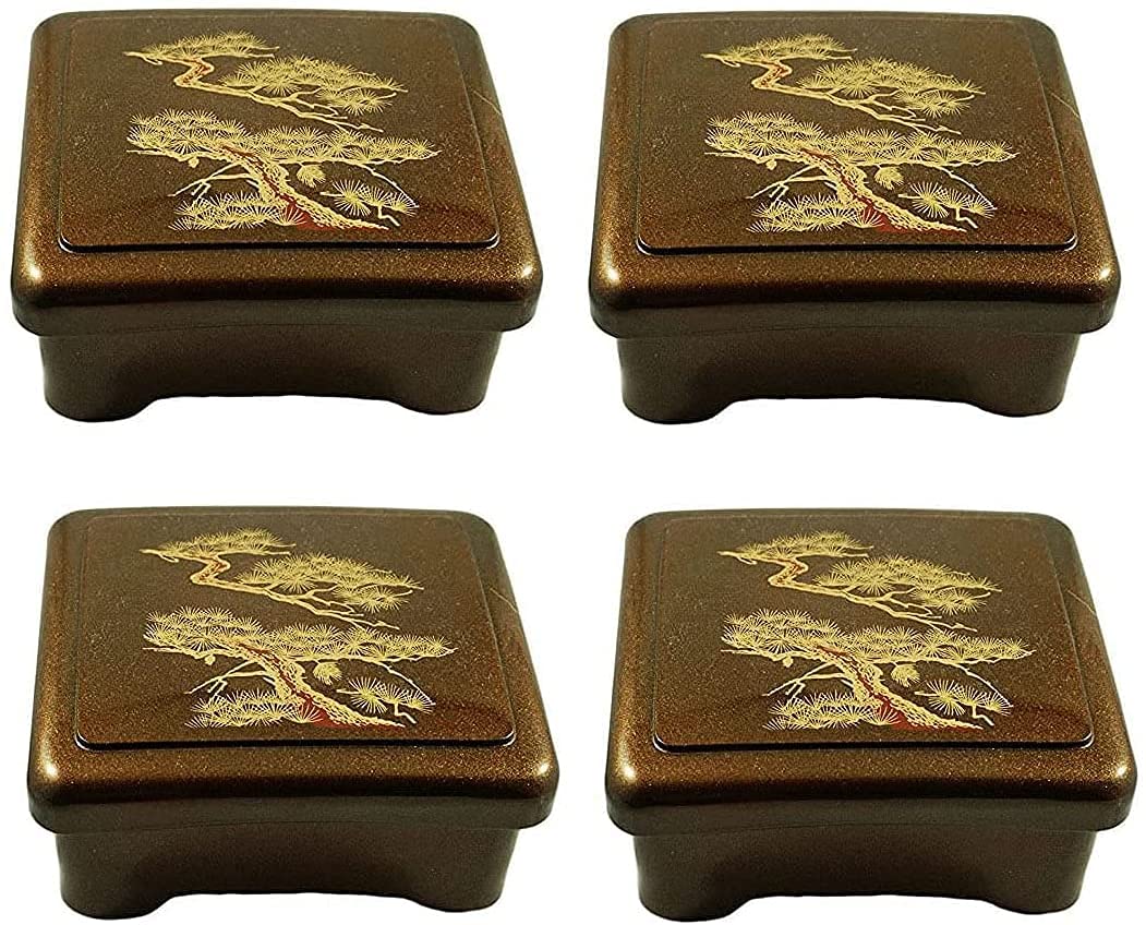 Premium Japanese Bento Box Set of 4 - Traditional Lacquered Unagi Don & Poke Bowl Lunch Boxes | Authentic Made in Japan | Gold Pine Design | Perfect for Office Lunch, Meal Prep & Japanese Cuisine Presentation