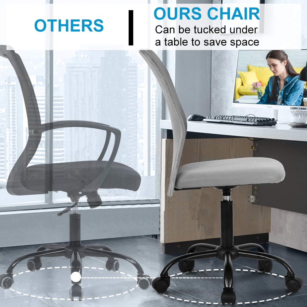 Ergonomic Home Office Chair - Adjustable Height Mid Back Mesh Computer Desk Chair for Students & Professionals, Modern Task Swivel Rolling Chair Without Armrests, Grey - Perfect for Small Spaces & Long Work Sessions
