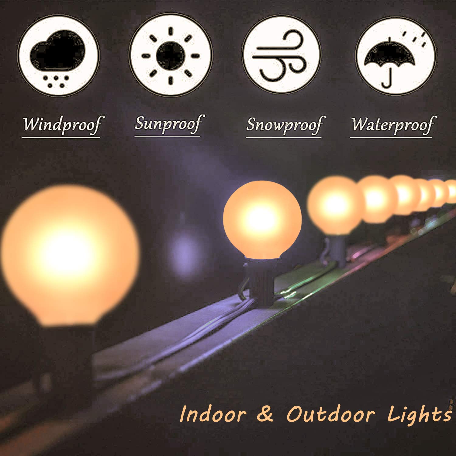 SUNSGNE 25Ft Outdoor Waterproof Connectable String Lights with 27 Frosted White G40 Globe Bulbs - Black Wire, 5 Watt - Perfect for Backyard, Porch, Balcony, Party & Christmas Decorations | Ideal for Patio Lighting, Garden Decor, and Holiday Events