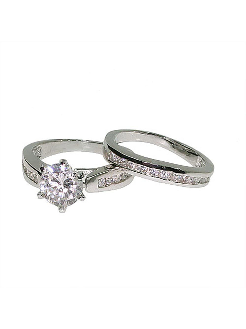 EVE'S ADDICTION Cubic Zirconia Wedding Ring Set - CZ Channel Set Engagement Ring for Women - Elegant Gift for Mom, Wife, or Bride - Perfect for Anniversaries, Proposals & Special Occasions