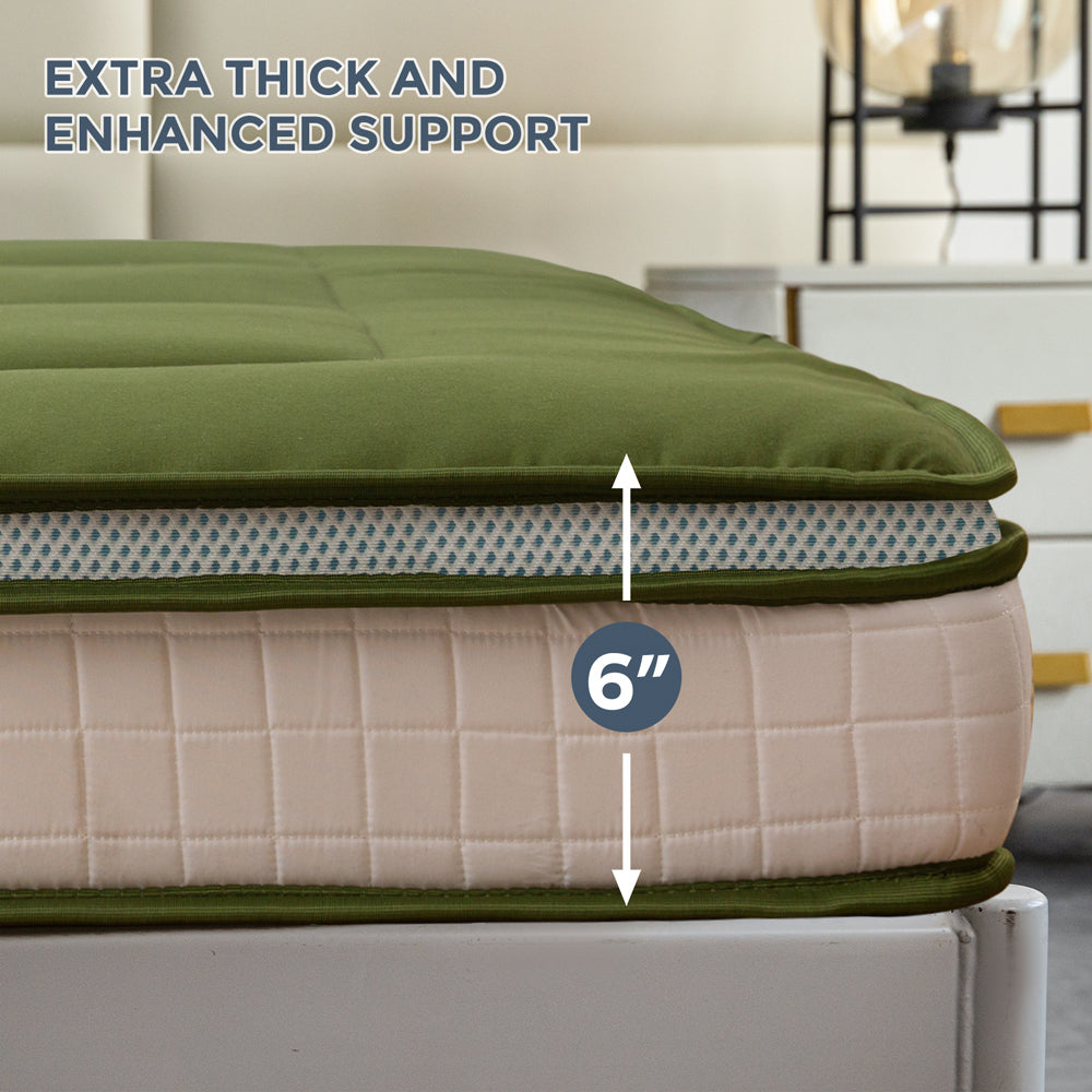 DreamLux Supreme 6-Inch Pillow Top Futon Mattress - Green Memory Foam Sofa Bed Mattress for Guest Room, Dorm, Apartment & Small Spaces