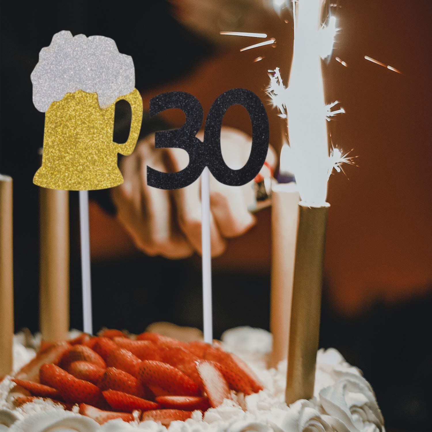 30th Birthday Cupcake Toppers Set - 12 Pack Beer Mug & 12 Pack Number 30 Toppers for Wedding Anniversary Party Decorations | Perfect for Birthday Cakes, Dessert Tables & Celebration Events