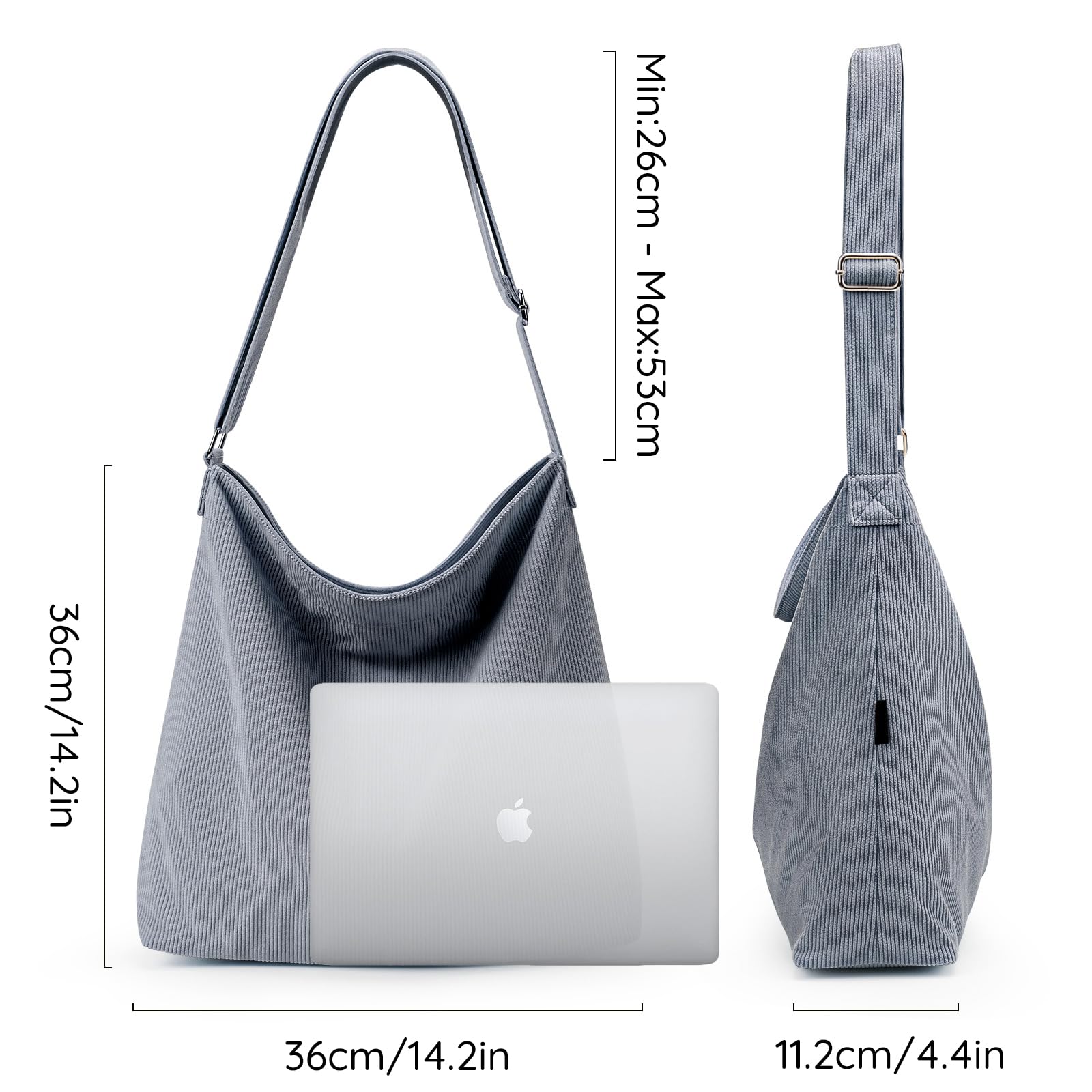 KALIDI Women's Thickened Corduroy Tote Bag with Zipper - Waterproof Shoulder Bag with Multiple Pockets, Adjustable Crossbody Strap - Perfect for School, College, Work & Travel