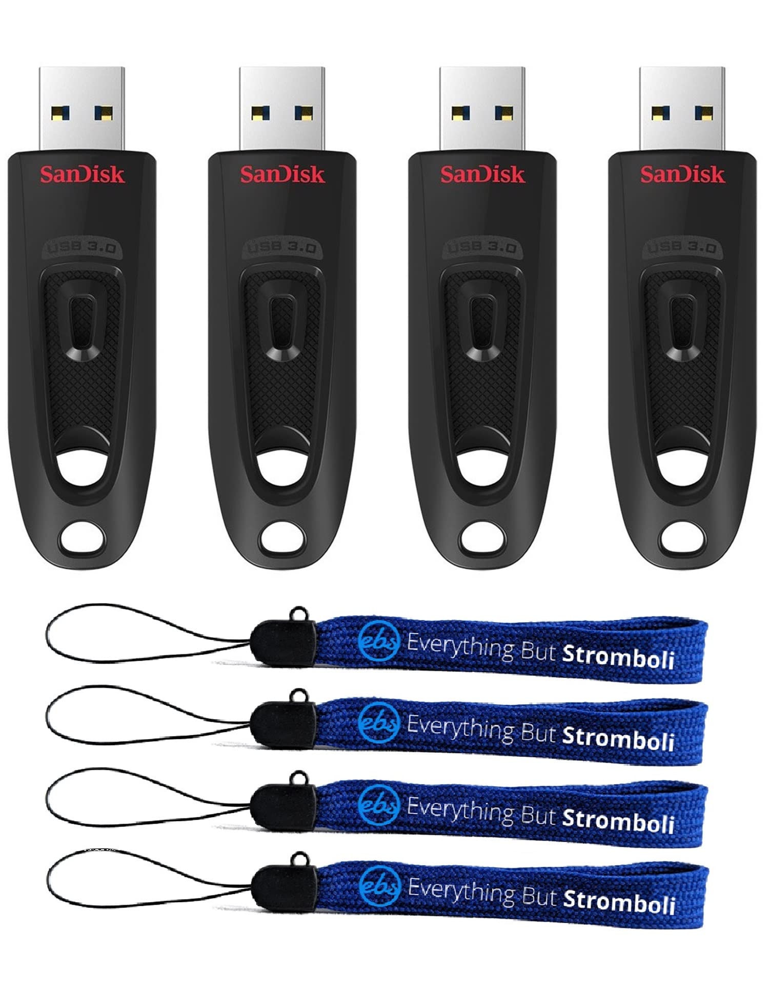 SanDisk Ultra 32GB USB 3.0 Flash Drive 4-Pack with Lanyards - for Office & School Use