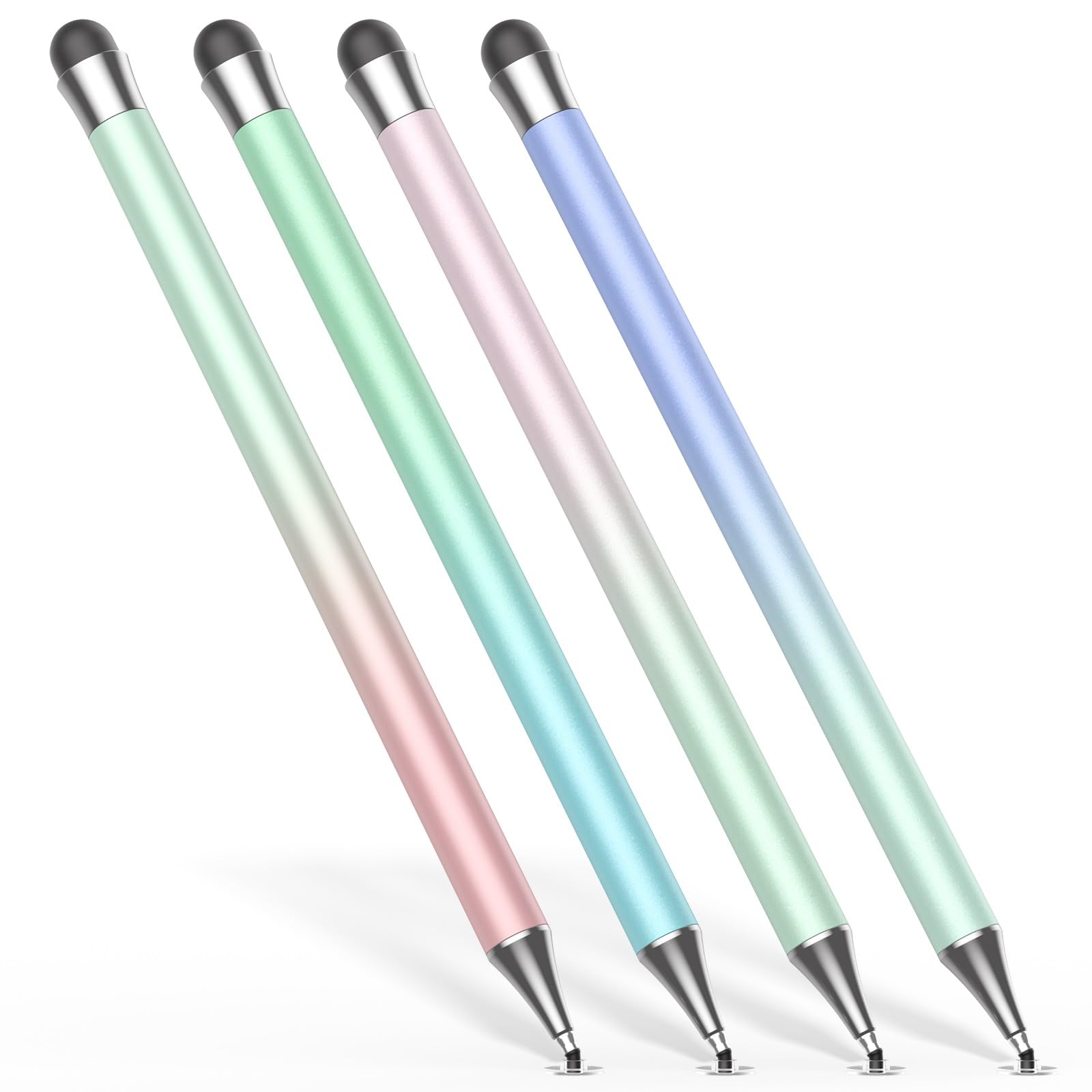 4-Pack Stylus Pens for iPad, iPhone & Android Tablets - 2-in-1 Disc & Fiber Tip Touch Screen Pen | Compatible with Apple Pencil & All Capacitive Screens | Perfect for Drawing, Note-Taking & Digital Signatures