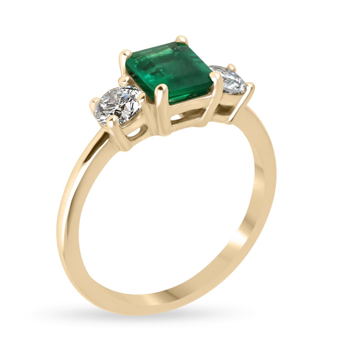 1.34ct Vivid Emerald Cut Emerald & Round Diamond Accent Engagement Ring - Elegant Proposal, Wedding, Anniversary Gift for Her