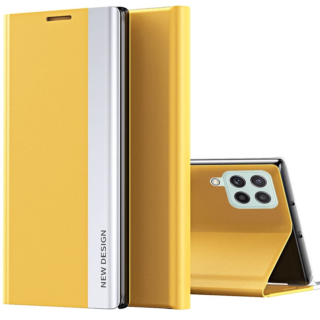 Premium Magnetic Leather Flip Case for Samsung Galaxy A22 4G - Shockproof TPU Protection, Wallet Phone Cover with Card Slots (Yellow) | Perfect for Business, Travel & Everyday Use