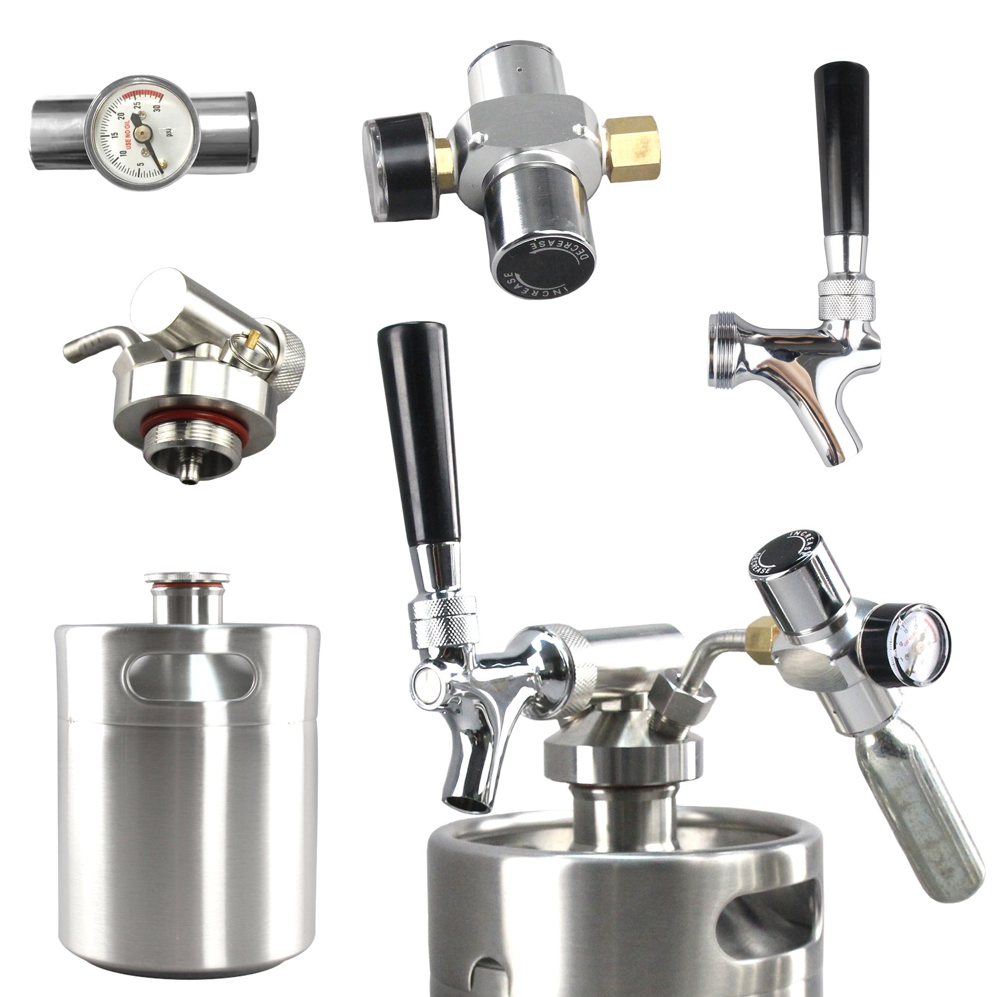 NutriChef Pressurized Growler Tap System - 64oz Stainless Steel Mini Keg Dispenser with CO2 Pressure Regulator - Portable Kegerator Kit for Craft Beer, Draft & Homebrew - Perfect for Parties, Camping & Home Bars