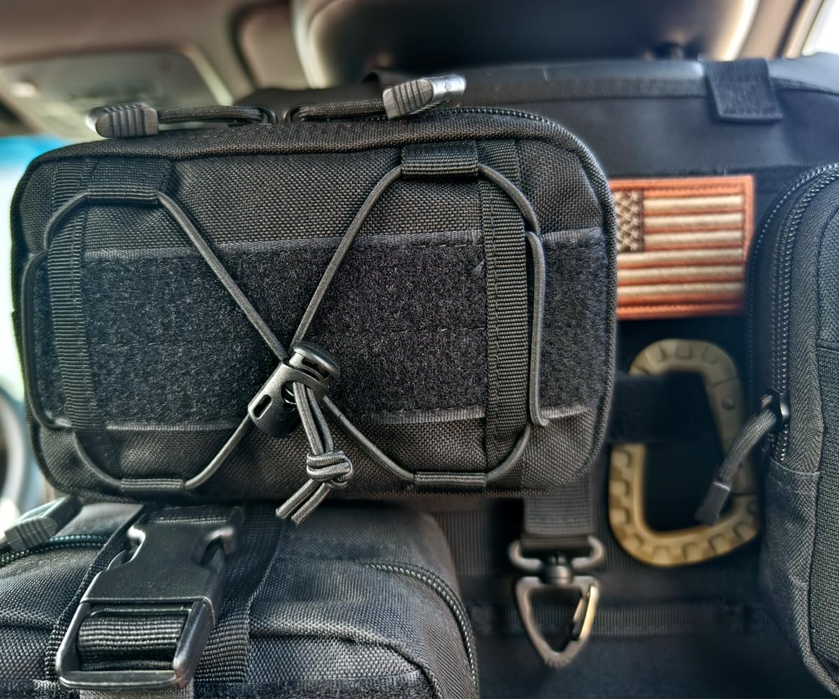 Tactical MOLLE Seat Back Organizer - Universal Car Seat Cover Organizer Panel with Storage Pouches for SUV, Truck & Jeep (Red) | Perfect for Road Trips, Camping & Outdoor Adventures