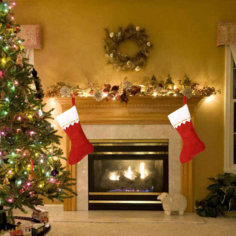 Large Red and White Christmas Stockings - 5 Pack DIY Non-Woven Holiday Stocking Kits for Fireplace, Tree Decor | Personalized Xmas Party Decorations | Perfect for Home, Office, and Gift Exchanges