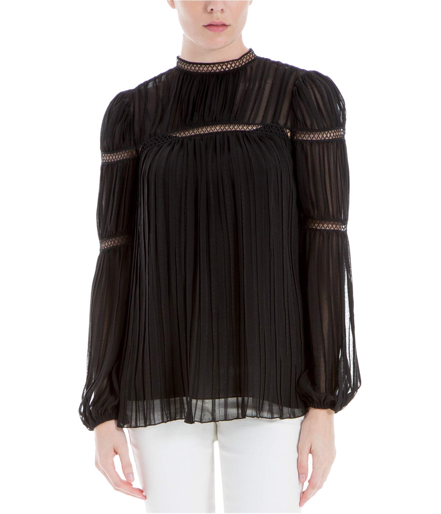 Max Studio London Women's High Neck Baby Doll Blouse - Elegant Feminine Top for Work, Date Night & Special Occasions