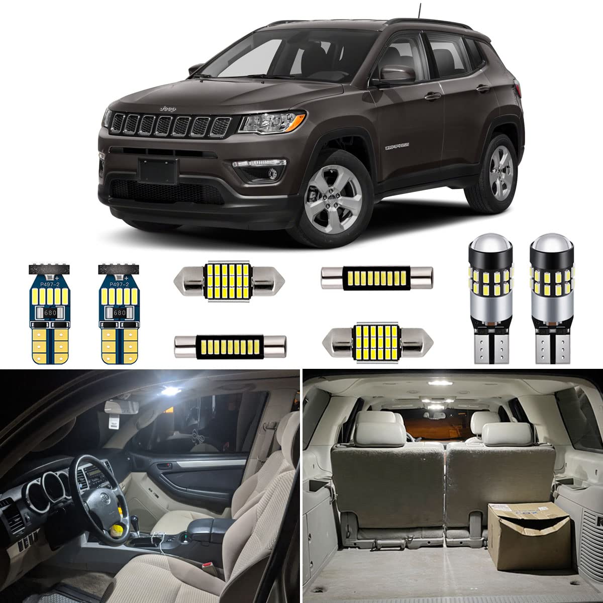 2017-2020 Jeep Compass 11-Piece CANBUS LED Interior Light Kit - Super Bright 6000K White LED Bulbs with Installation Tool | Upgrade Cabin Lighting for Night Driving & Interior Customization