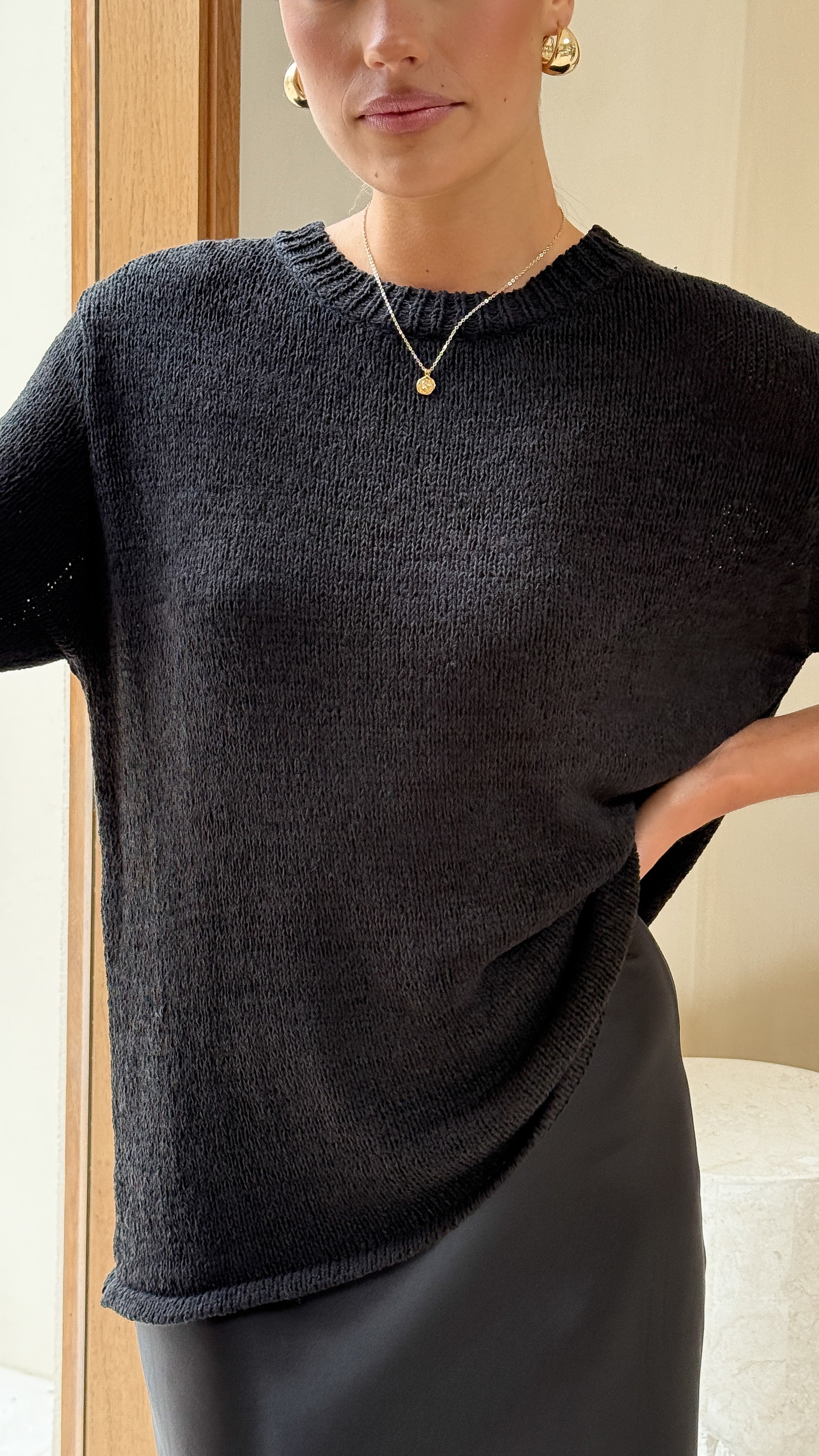 Amara Knit Top for Women - Soft Stretch Comfortable Black T-Shirt | Casual Wear, Layering, Everyday Outfits