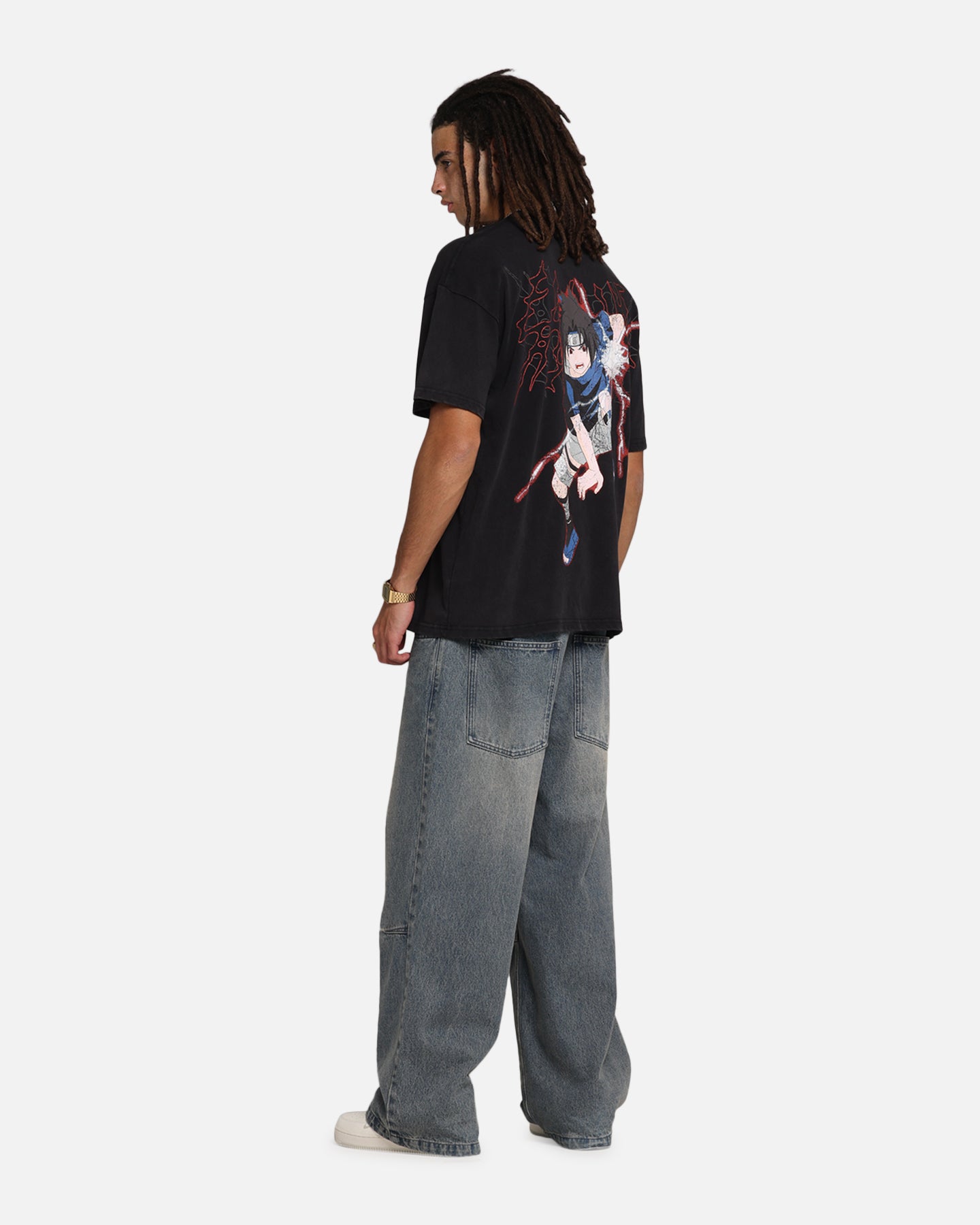 Naruto Sasuke Vintage Graphic T-Shirt - Black Acid Wash Style - Perfect for Anime Fans & Casual Wear