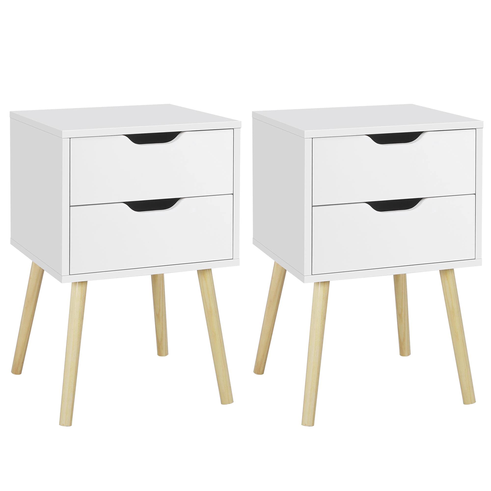 Yaheetech White Wooden Nightstands Set of 2 - Solid Wood Legs & 2 Drawers Bedside Tables - Modern End Tables for Bedroom, Living Room, Dorm - Perfect for Storage, Reading Lamps & Alarm Clocks