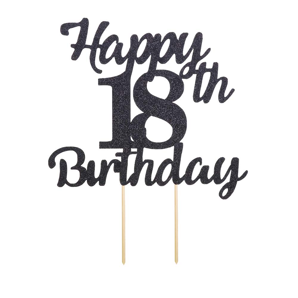 18th Birthday Cake Topper - Black Glitter 18 Cake Decorations for Happy Birthday Parties | Perfect for 18th Birthday Cakes, Cupcakes & Desserts