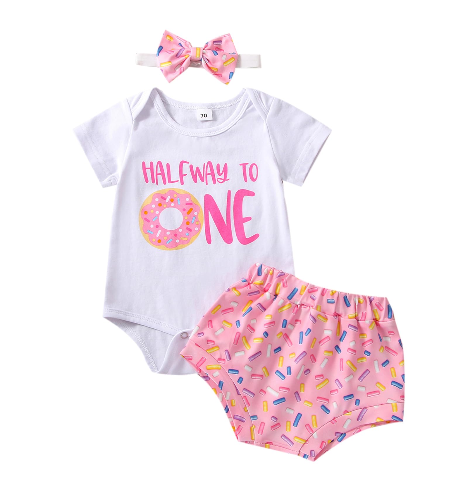 Newborn Baby Girls Pink Striped Tutu Dress & Headband 2Pcs Set - First Birthday Outfit, Casual Donut Print Skirt for Photoshoots, Parties & Special Occasions